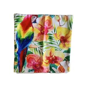 Waterproof Tropical Parrot Bird Orchid Outdoor Throw Pillow Cover Zipper 17"
